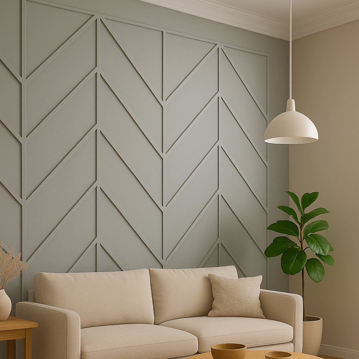 Herringbone Pattern Wall Molding Kit - Ready to Assemble for Living Areas