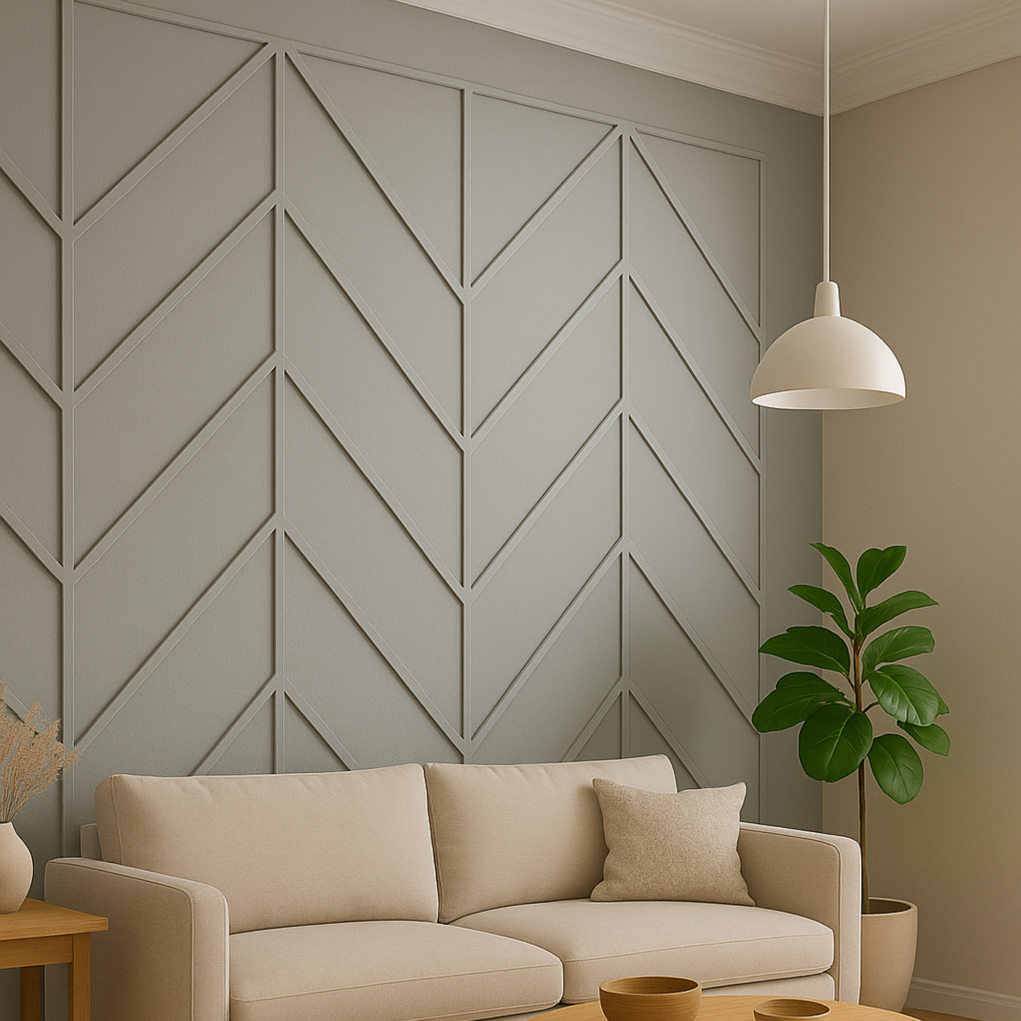Herringbone Pattern Wall Molding Kit - Ready to Assemble for Living Areas